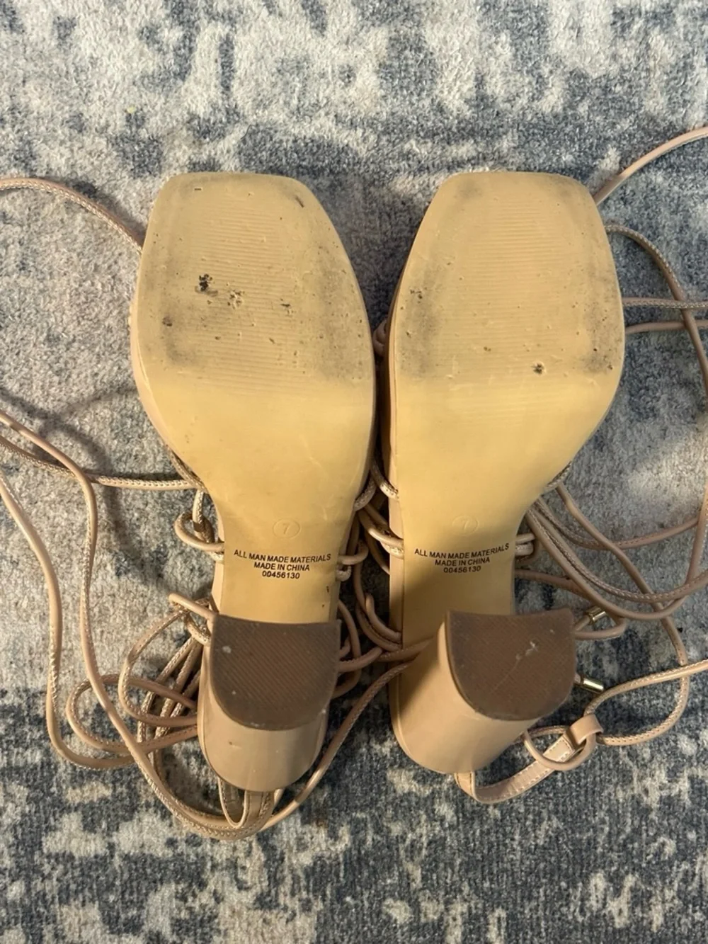 Liliana Strappy Lace-Up Square Toe Heels in Beige
